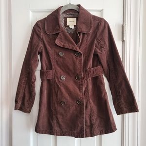🧥 Girls Brown Corduroy Button Down Coat sz 7/8